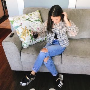 F21 Sheer Newspaper Print Headline Jacket